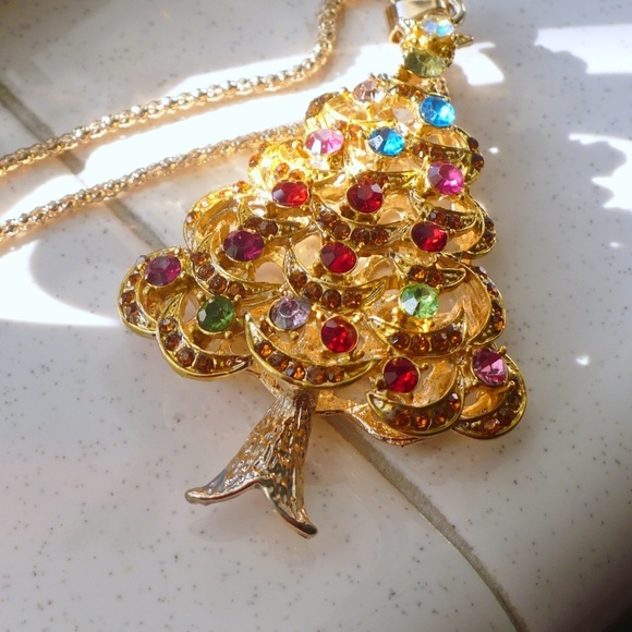 ❤️ NEW Rhinestone Tree Necklace Crystal Multi-Color Pendant 24" Chain - Picture 2 of 7